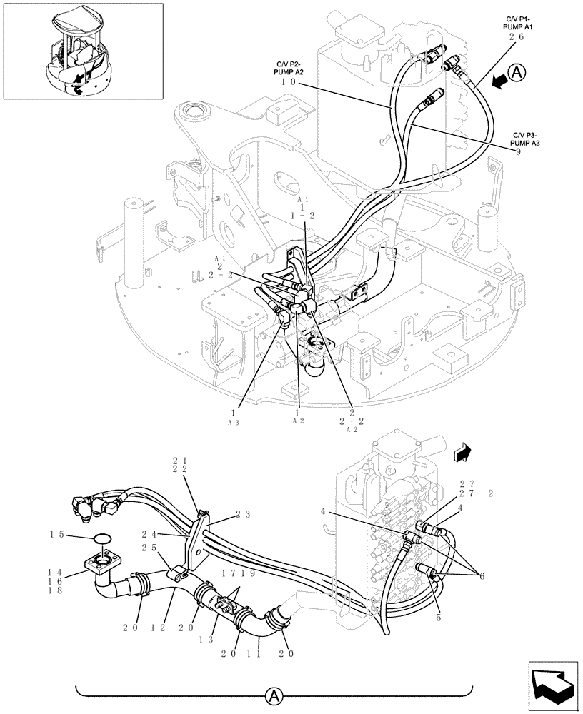 Схема запчастей Case CX27B - (092-01[1]) - PUMP/CONTROL VALVE PIPING (35) - HYDRAULIC SYSTEMS