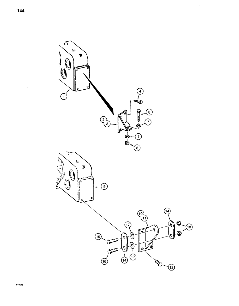 Схема запчастей Case 880C - (144) - FINAL DRIVE TRANSMISSION MOUNTING (03) - TRANSMISSION