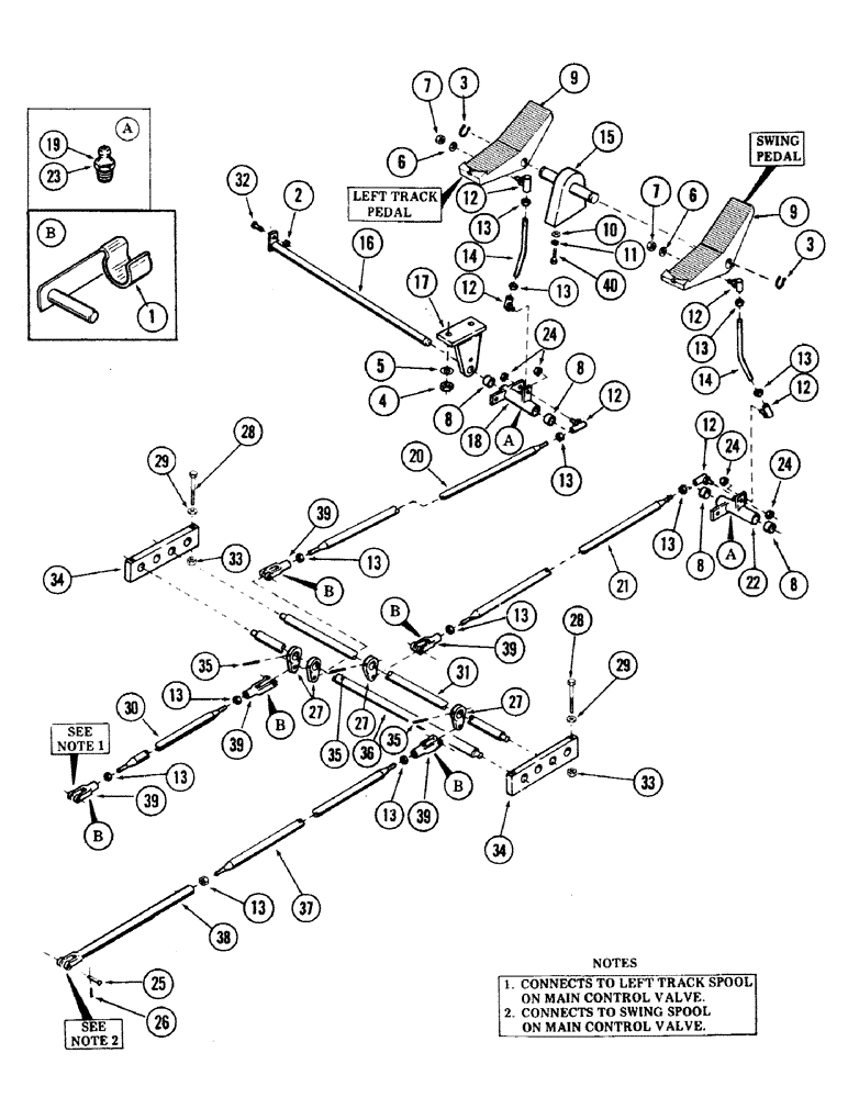 Схема запчастей Case 40 - (138) - PEDALS AND ATTACHING PARTS FOR: LEFT TRACK AND SWING CONTROL (33) - BRAKES & CONTROLS