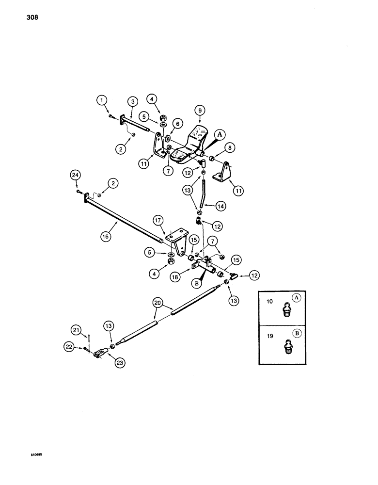 Схема запчастей Case 880C - (308) - CONTROLS - BEFORE PIN 6205236, LEFT TRACK PEDAL AND LINKAGE (07) - HYDRAULIC SYSTEM