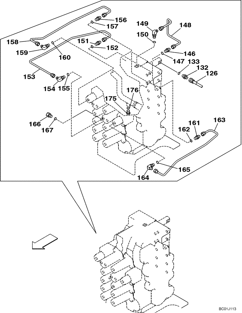 Схема запчастей Case CX290 - (08-36) - HYDRAULICS - PILOT CONTROL LINES (08) - HYDRAULICS