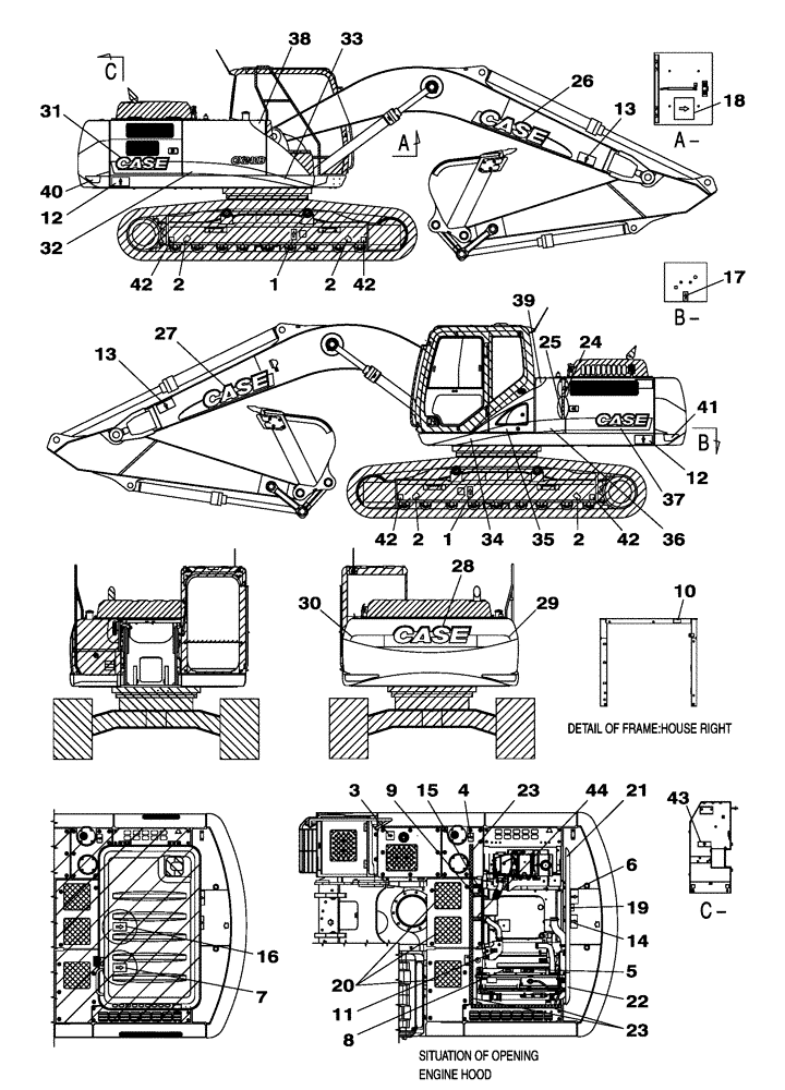 Схема запчастей Case CX250C - (09-053[00]) - DECALS (09) - CHASSIS/ATTACHMENTS