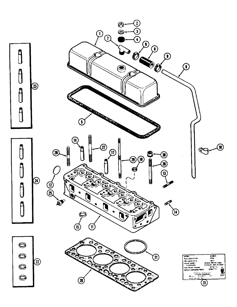 Схема запчастей Case 310G - (008) - CYLINDER HEAD ASSEMBLY, (188) DIESEL ENGINE, 1ST USED ENG. SN. 2627377 (01) - ENGINE