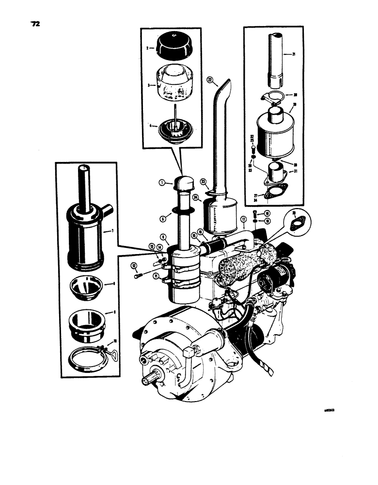 Схема запчастей Case 450 - (072) - MUFFLER AND OIL BATH TYPE AIR CLEANER, VERTICAL STYLE MUFFLER (01) - ENGINE