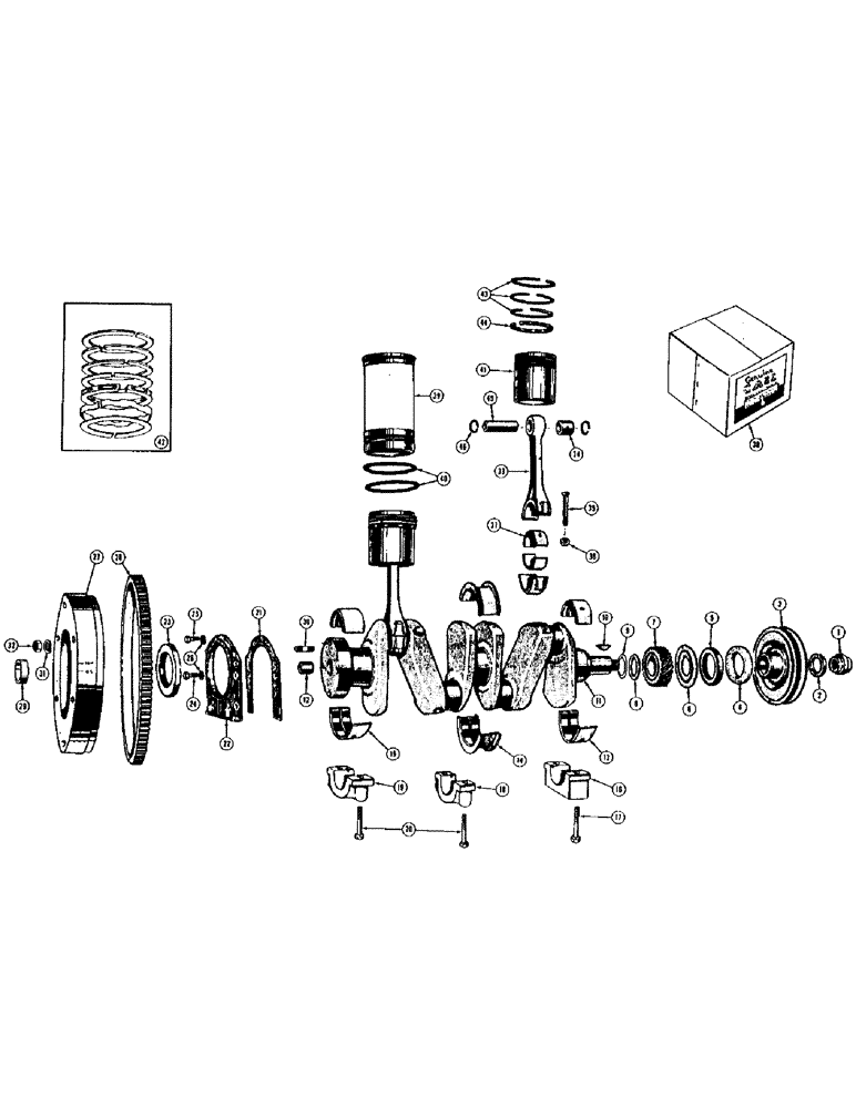 Схема запчастей Case 420B - (012) - CRANKSHAFT, FLYWHEEL, CONNECTING RODS, PISTONS, AND RINGS (01) - ENGINE