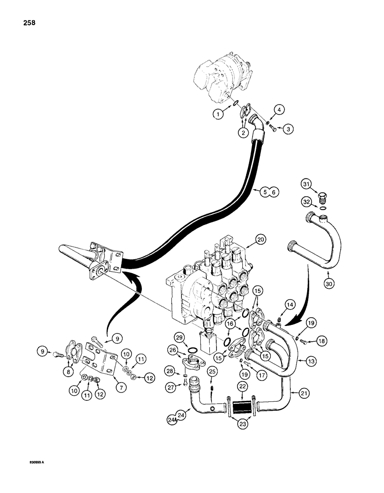 Схема запчастей Case 1150D - (258) - EQUIPMENT HYDRAULIC CIRCUIT, PUMP TO CONTROL VALVE AND RESERVOIR (08) - HYDRAULICS