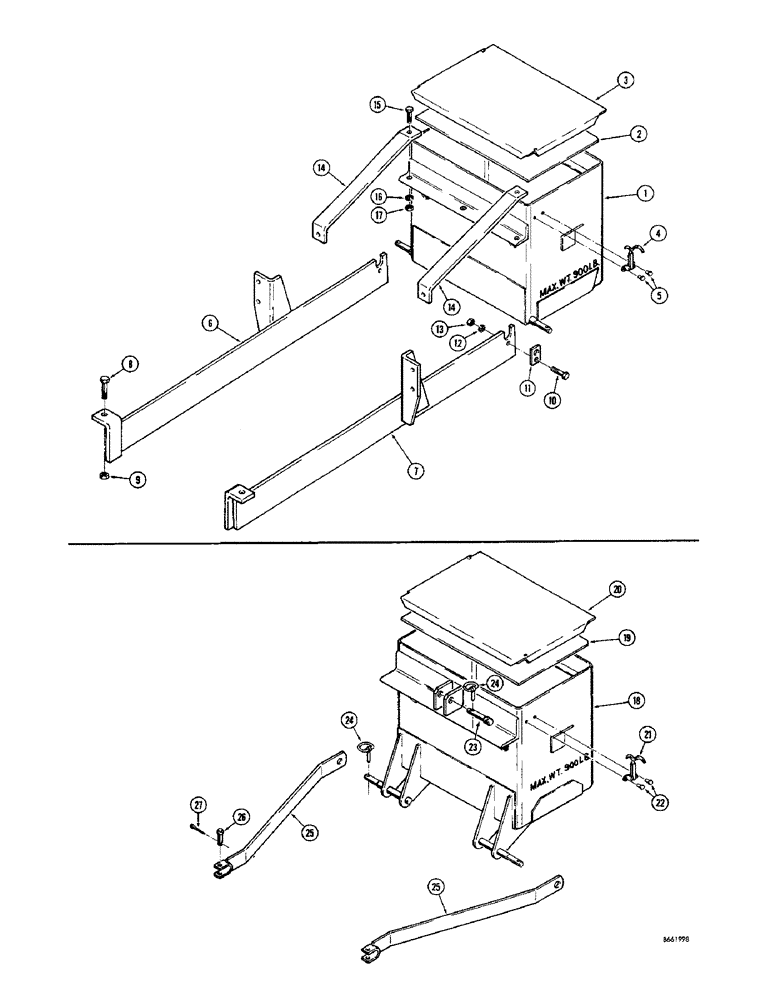 Схема запчастей Case 23 - (014) - WEIGHT BOX, USED ON MODELS WITHOUT BACKHOE OR DRAFT-O-MATIC 