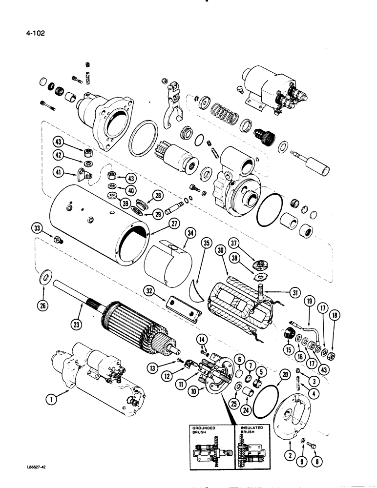 Схема запчастей Case 1455B - (4-102) - R43343 STARTER ASSEMBLY, DELCO REMY (04) - ELECTRICAL SYSTEMS