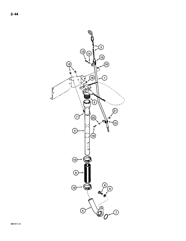 Схема запчастей Case 550 - (2-44) - ENGINE DIPSTICK AND FILL TUBE (02) - ENGINE