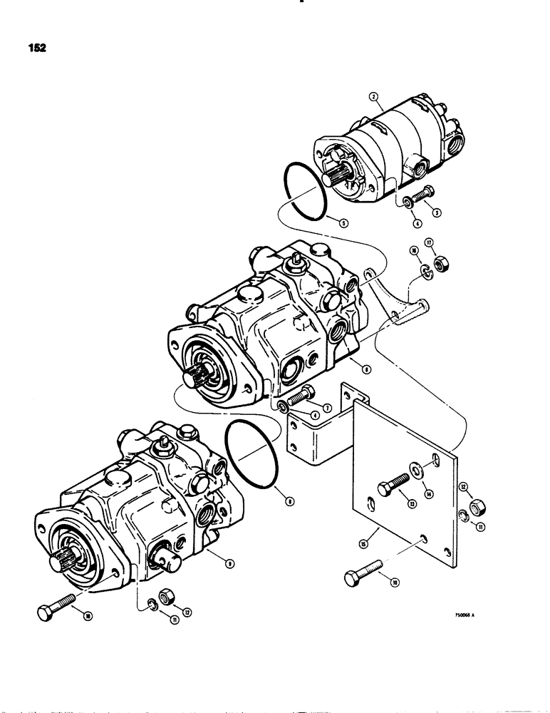 Схема запчастей Case 1845S - (152) - TANDEM PUMP ASSEMBLY AND MOUNTING (35) - HYDRAULIC SYSTEMS