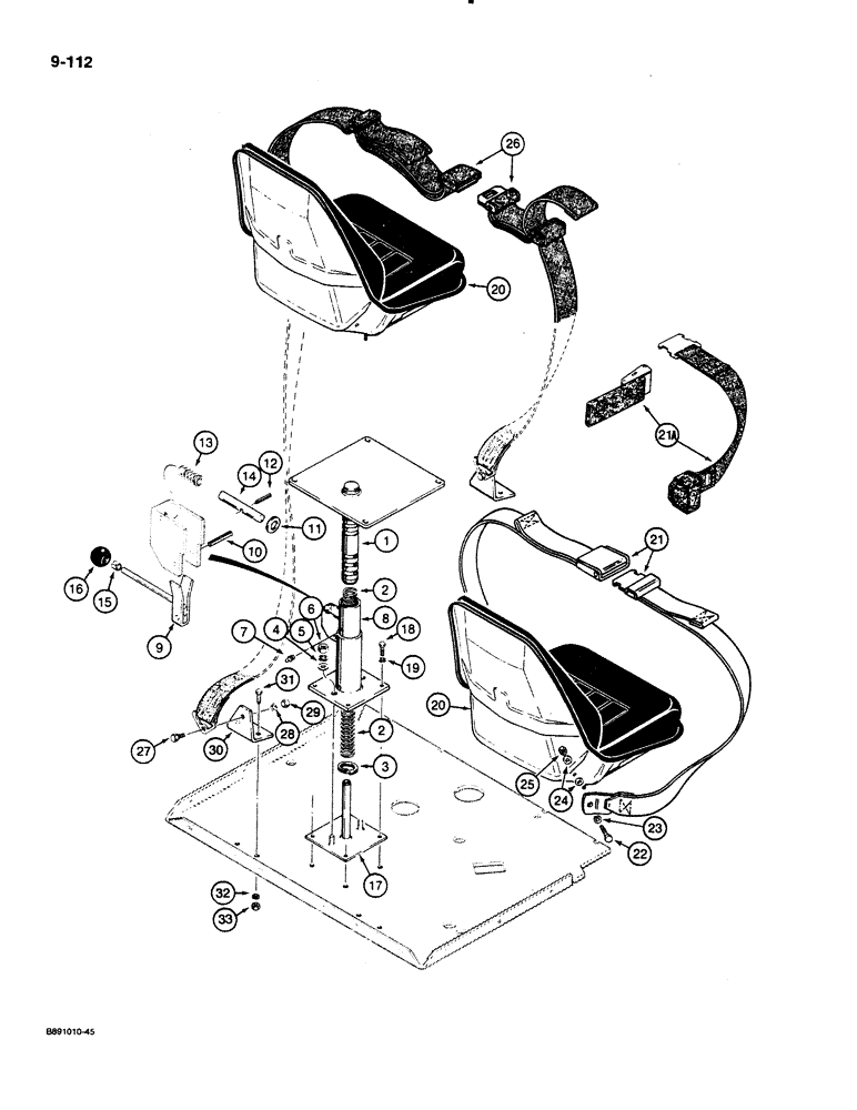 Схема запчастей Case 480E - (9-112) - SEAT MOUNTING PARTS AND SEAT BELTS, 480E MODELS ONLY (09) - CHASSIS/ATTACHMENTS