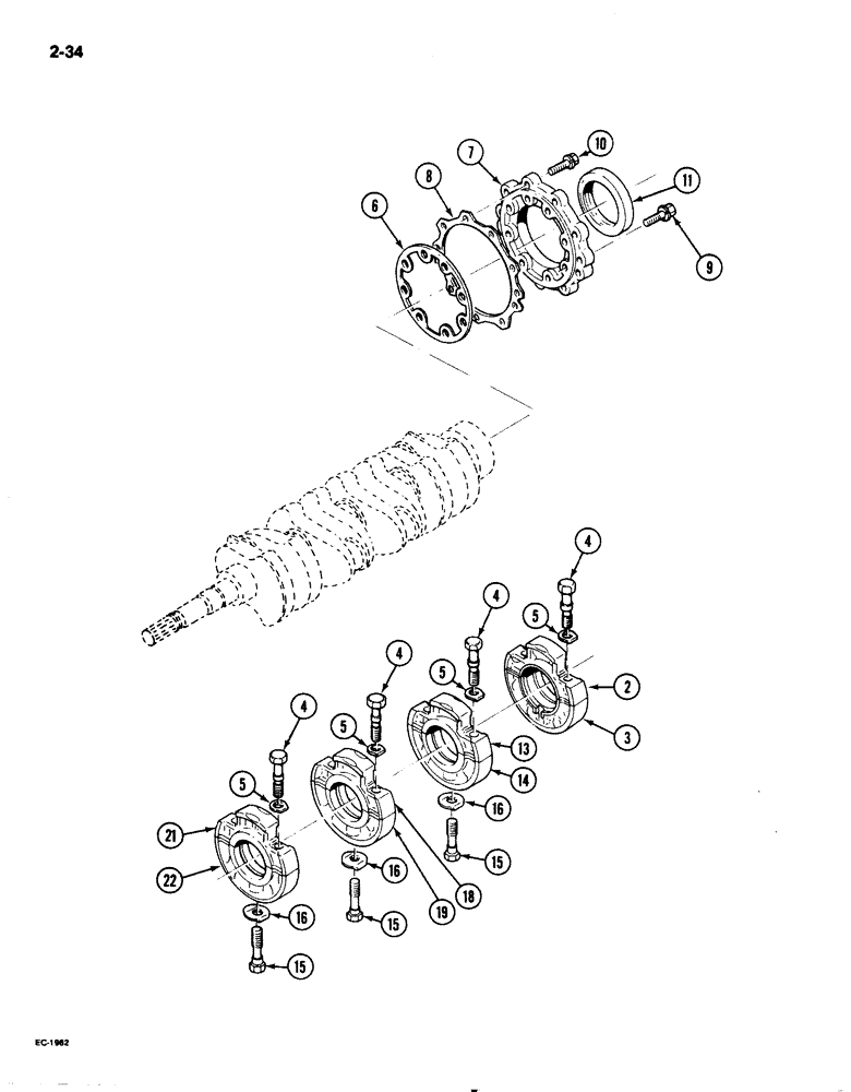 Схема запчастей Case 1825 - (2-34) - MAIN BEARING CASES, DIESEL MODELS (02) - ENGINE