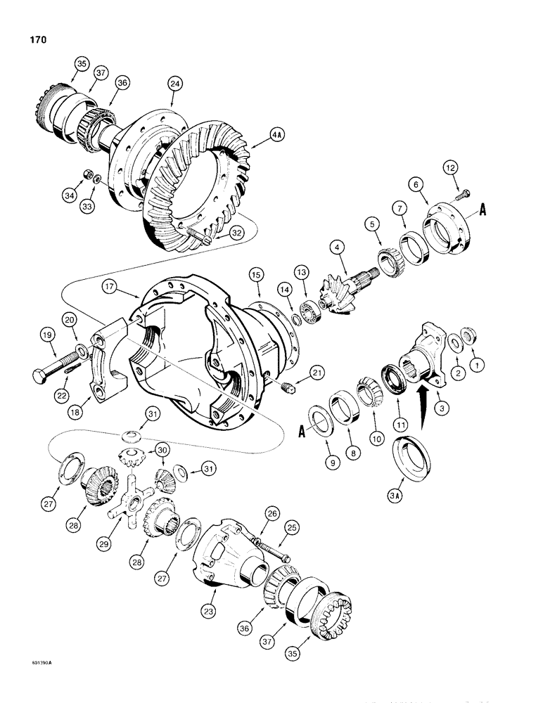 Схема запчастей Case 680H - (170) - L61205 REAR AXLE, DIFFERENTIAL (06) - POWER TRAIN