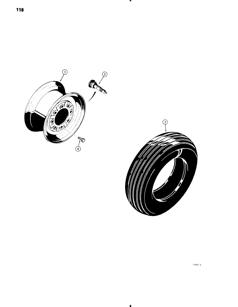 Схема запчастей Case 584C - (118) - REAR WHEELS AND TIRES, 7.50 X 16 AND 8.00 X 16 TIRES, 11L X 16 TIRES, WHEEL BOLTS (27) - REAR AXLE SYSTEM