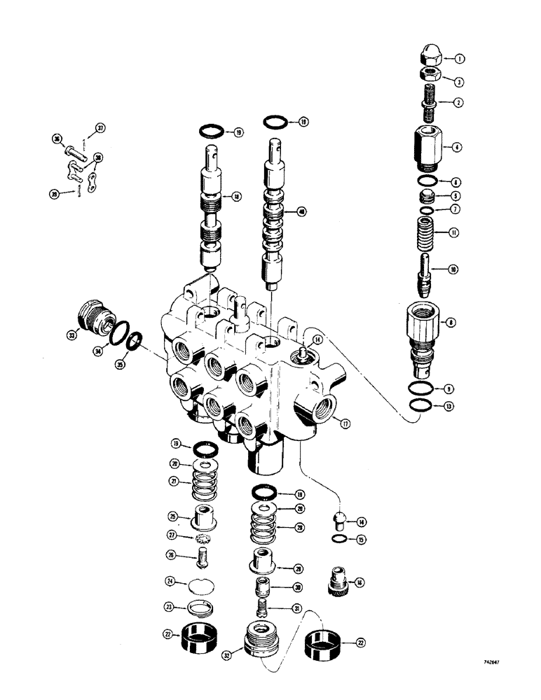 Схема запчастей Case 1700-SERIES - (175A) - D66547 TILT CYLINDER AND AUXILIARY CONTROL VALVE, USED TRACTOR SERIAL NO. 9816912 AND AFTER (35) - HYDRAULIC SYSTEMS