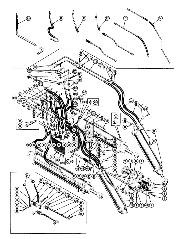 Схема запчастей Case 600 - (148) - TERRALOADR HYDRAULIC INSTALLATION, PUMP, VALVE, HOSES, TUBING, FITTING (USED UP TO S/N 7060799) (07) - HYDRAULIC SYSTEM