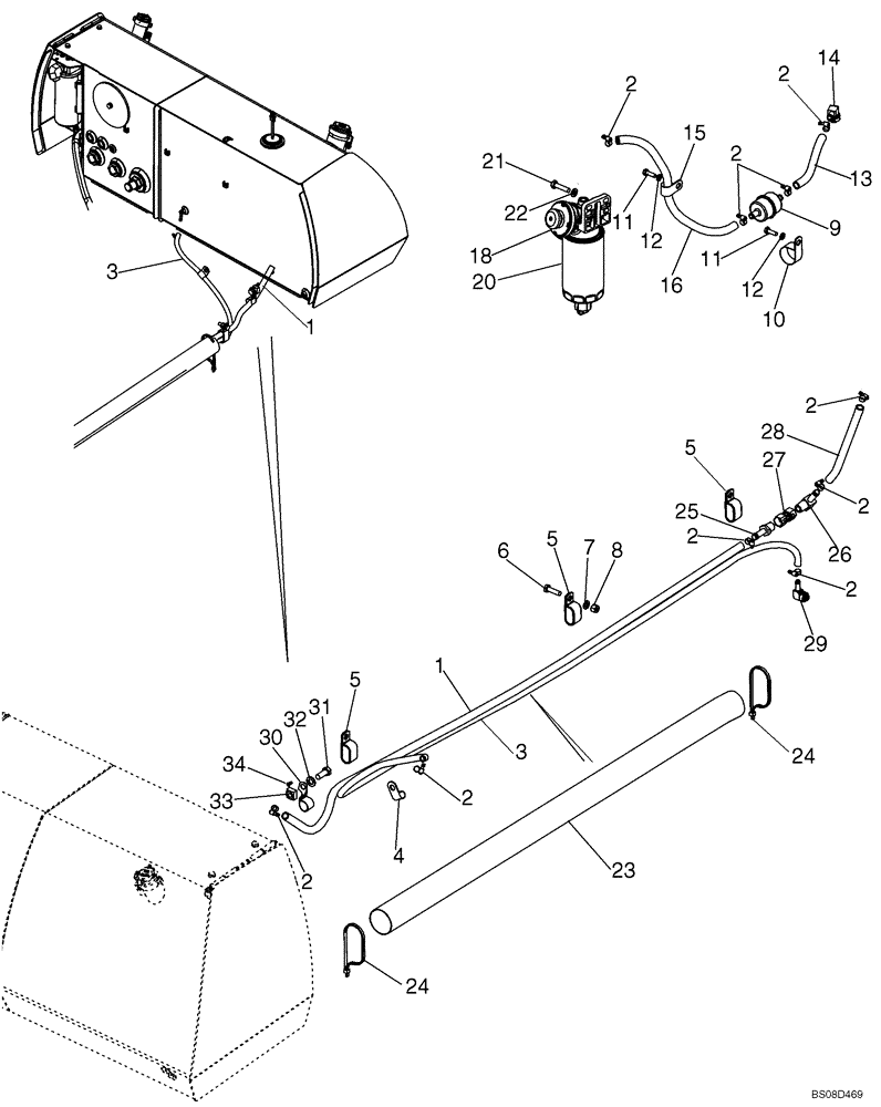 Схема запчастей Case 1150K - (03-02) - FUEL LINES (03) - FUEL SYSTEM