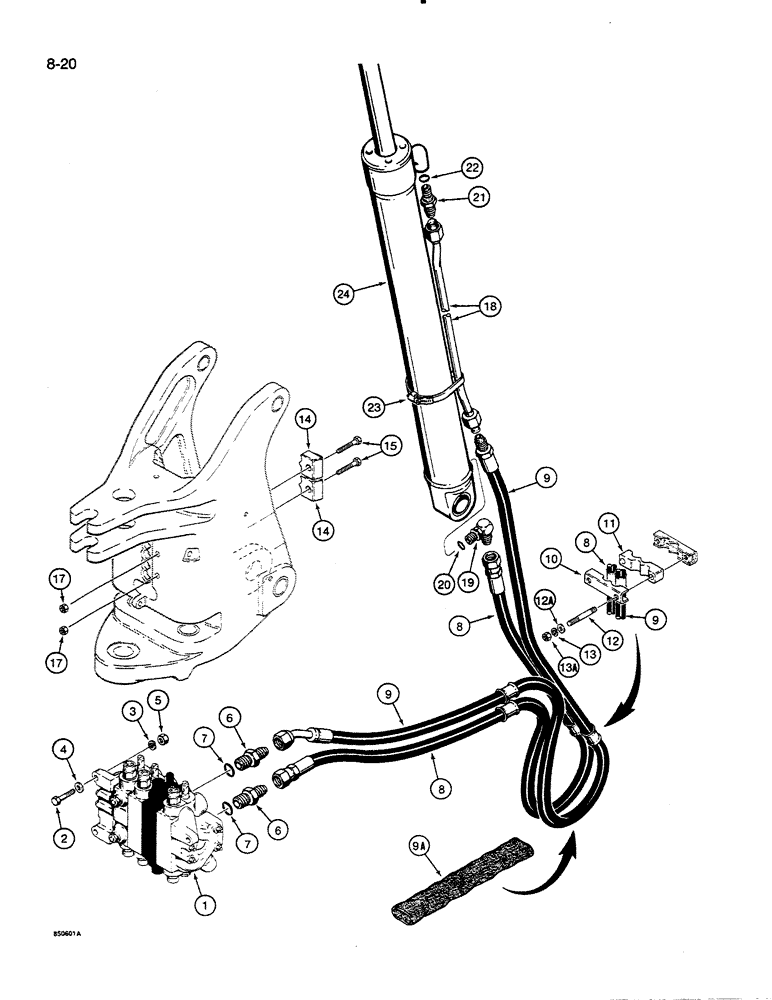 Схема запчастей Case 35C WL - (8-20) - DIPPER CYLINDER HYDRAULIC CIRCUIT, MODELS WITH TWO BOOM MOUNTING PINS AT SWING TOWER (08) - HYDRAULICS