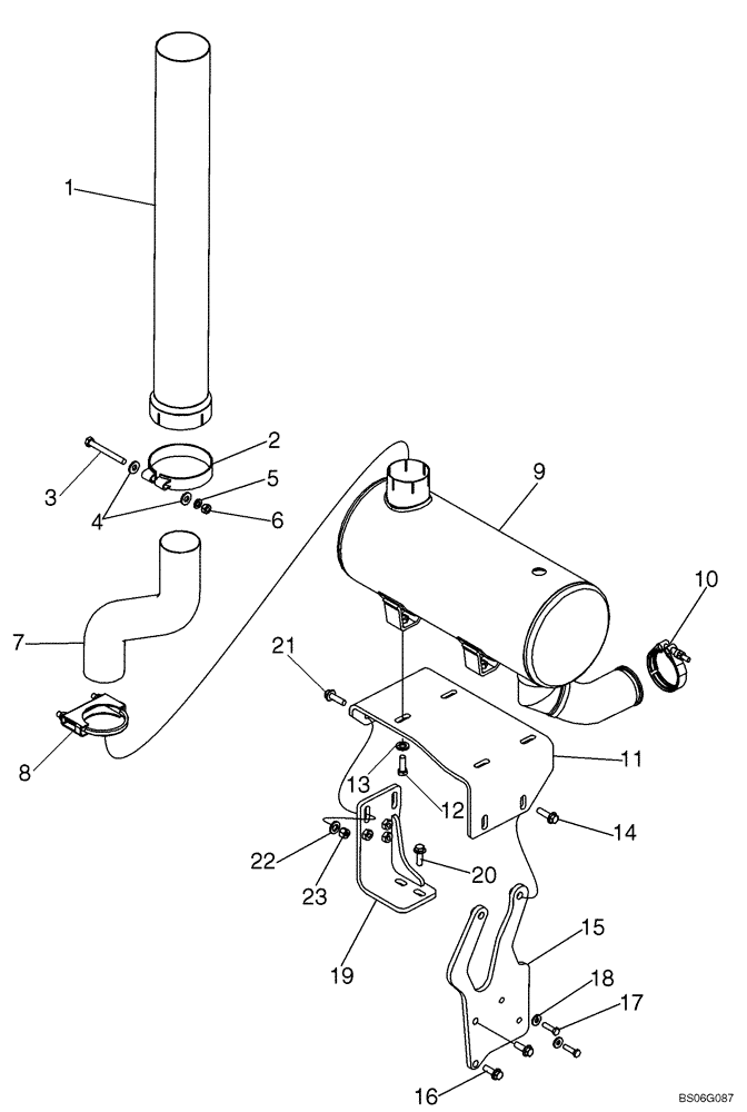 Схема запчастей Case 1150K - (02-07) - MUFFLER - EXHAUST SYSTEM (02) - ENGINE