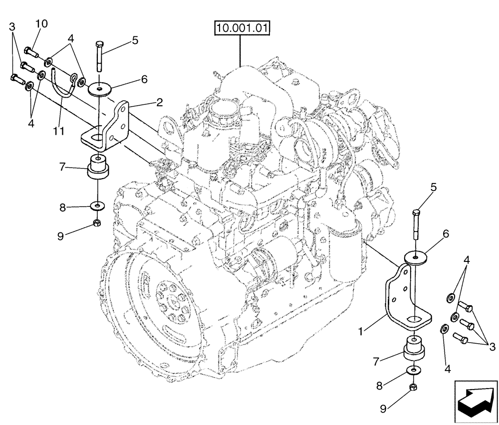 Схема запчастей Case 580SM - (10.012.03) - ENGINE - MOUNTING (10) - ENGINE