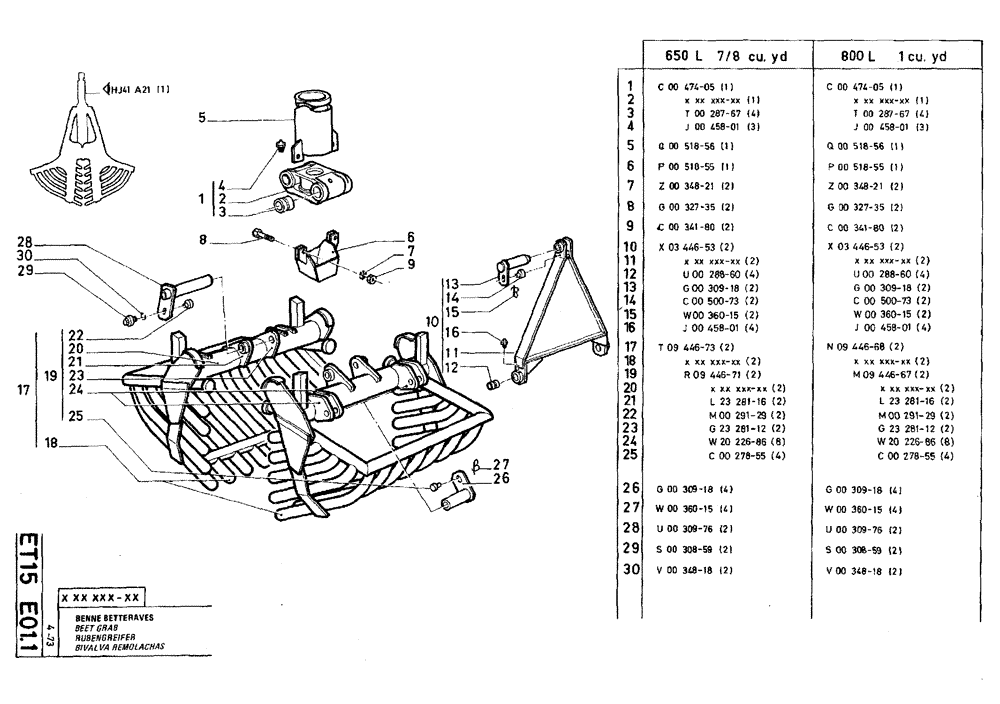 Схема запчастей Case TY45 - (ET15 E01.1[1]) - BEET GRAB - 650 L (7/8 CU. YD.) (18) - ATTACHMENT ACCESSORIES