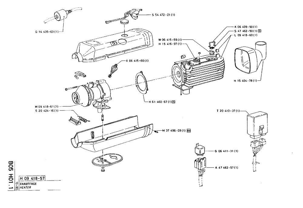 Схема запчастей Case 75C - (B05 H01.1) - HEATER (05) - UPPERSTRUCTURE CHASSIS