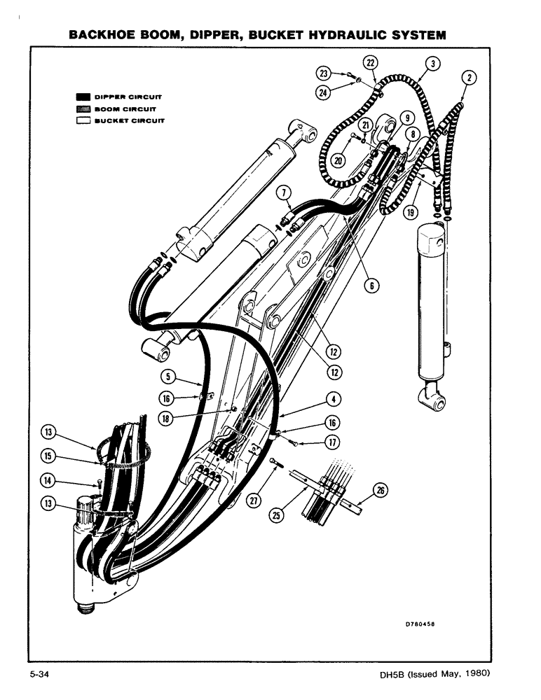 Схема запчастей Case DH5 - (5-34) - BACKHOE BOOM, DIPPER, BUCKET HYDRAULIC SYSTEM (35) - HYDRAULIC SYSTEMS