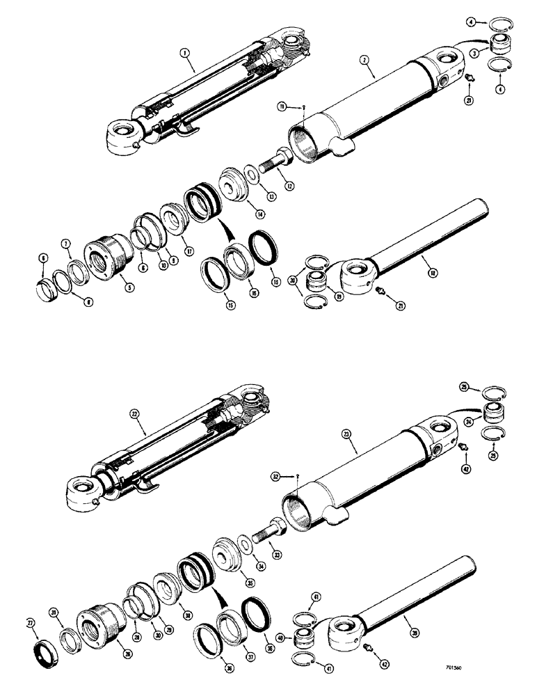 Схема запчастей Case 400C - (168) - STEERING CYLINDERS, D49566 AND D49567 STEERING CYLINDERS WITH FLAT SNAP-IN TYPE OUTER ROD WIPER (05) - STEERING