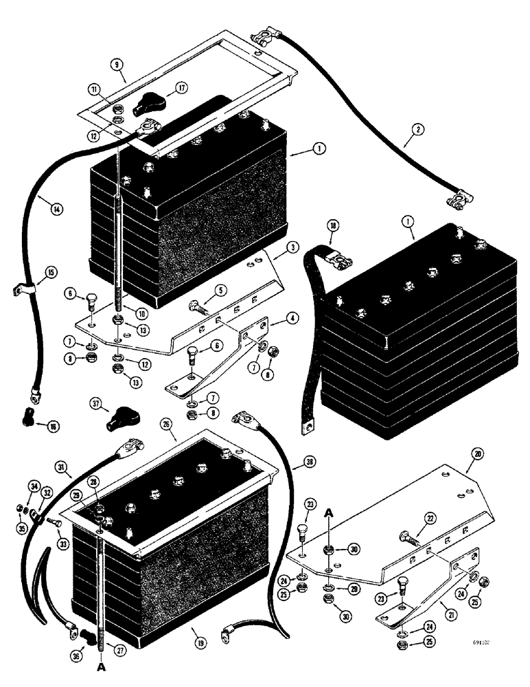 Схема запчастей Case W10B - (084) - BATTERIES AND CABLES, DIESEL ENGINE (04) - ELECTRICAL SYSTEMS