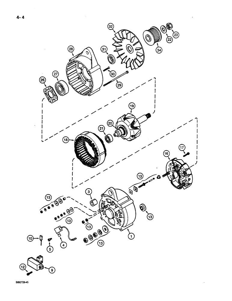 Схема запчастей Case W14C - (4-04) - ALTERNATOR ASSEMBLY, 65 AMPERE - 24 VOLT (04) - ELECTRICAL SYSTEMS