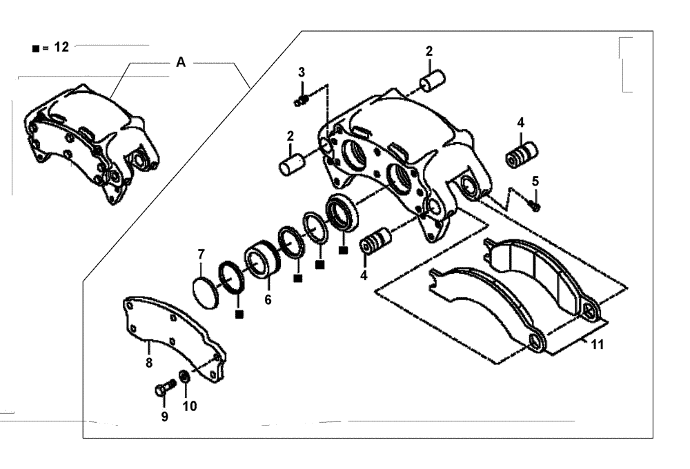 Схема запчастей Case 330 - (30D00010004[01]) - BRAKE SYSTEM - BRAKE CALIPER (8900134947) ASN HHD000294 (11) - AXLES/WHEELS