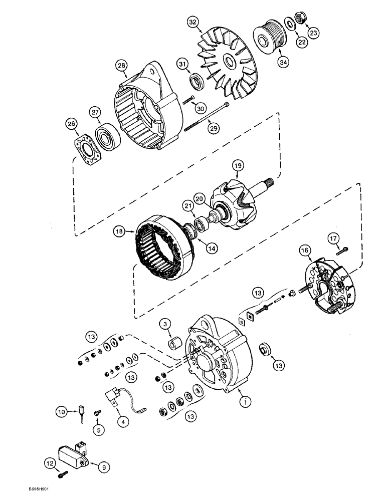 Схема запчастей Case 821B - (4-02) - ALTERNATOR ASSEMBLY, 65 AMPERE - 24 VOLT (04) - ELECTRICAL SYSTEMS