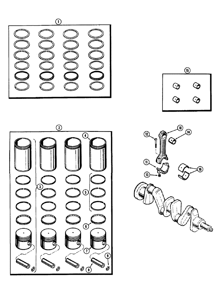 Схема запчастей Case W5 - (008) - PISTON ASSEMBLY AND CONNECTING RODS, (164) SPARK IGNITION ENGINE (02) - ENGINE