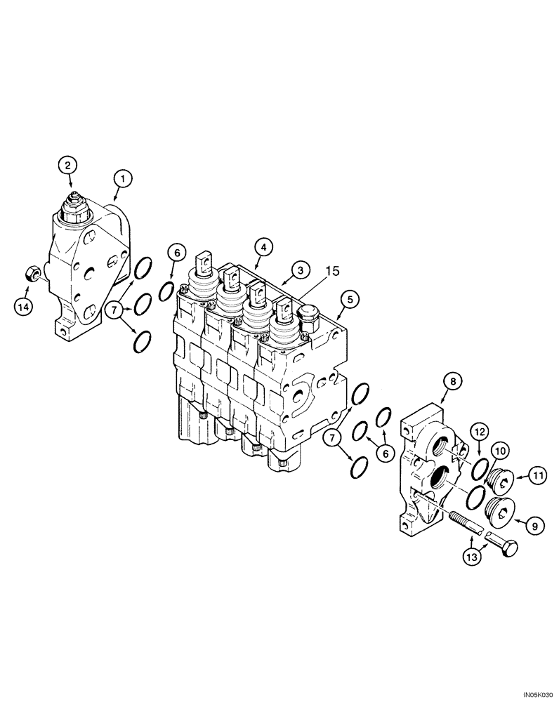 Схема запчастей Case 550H-IND - (08-17) - VALVE, CONTROL, 4 SECTIONS (08) - HYDRAULICS