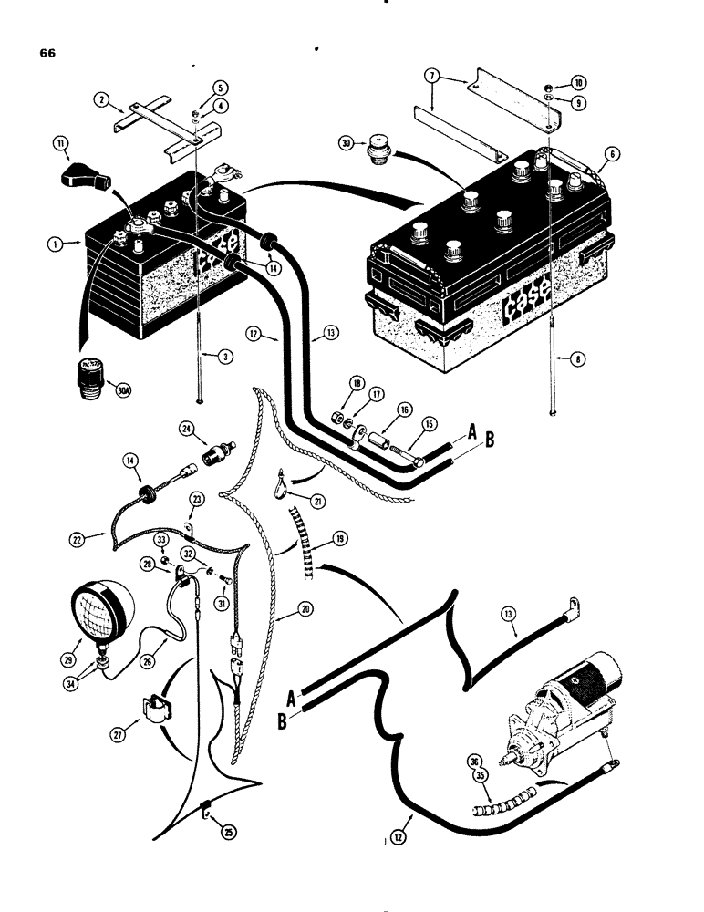 Схема запчастей Case 455B - (066) - REAR ELECTRICAL WIRING, BATTERY TO STARTER AND REAR LAMPS (06) - ELECTRICAL SYSTEMS