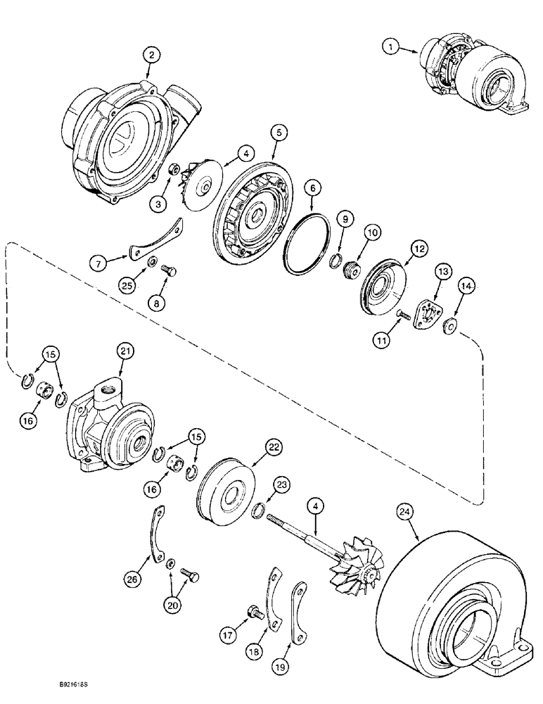 Схема запчастей Case 1150E - (2-018) - TUBOCHARGER, 6T-590 ENGINE (02) - ENGINE