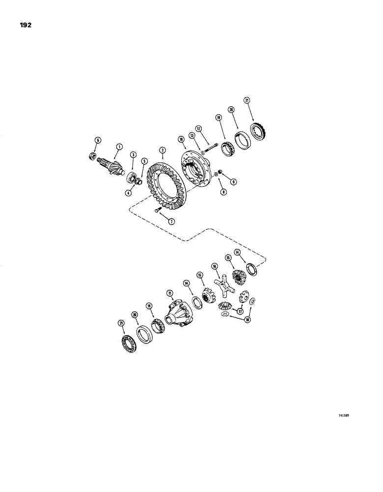 Схема запчастей Case W26B - (192) - L58803 REAR AXLE DIFFERENTIAL, PINION, RING GEAR AND DIFFERENTIAL CASE (06) - POWER TRAIN