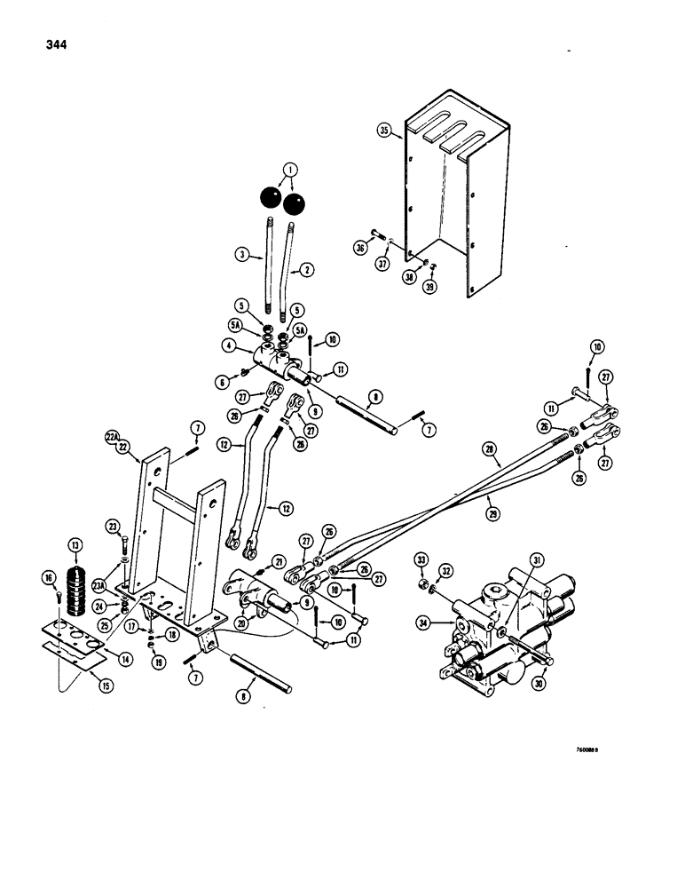 Схема запчастей Case W18 - (344) - LOADER CONTROL VALVE AND LEVERS (2 SPOOL) (08) - HYDRAULICS