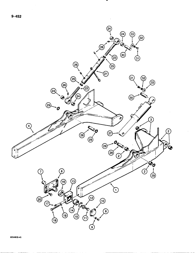 Схема запчастей Case 1450B - (9-452) - TILT DOZER, PUSH BEAMS, TILT CYLINDER AND STRUT MOUNTING (09) - CHASSIS/ATTACHMENTS