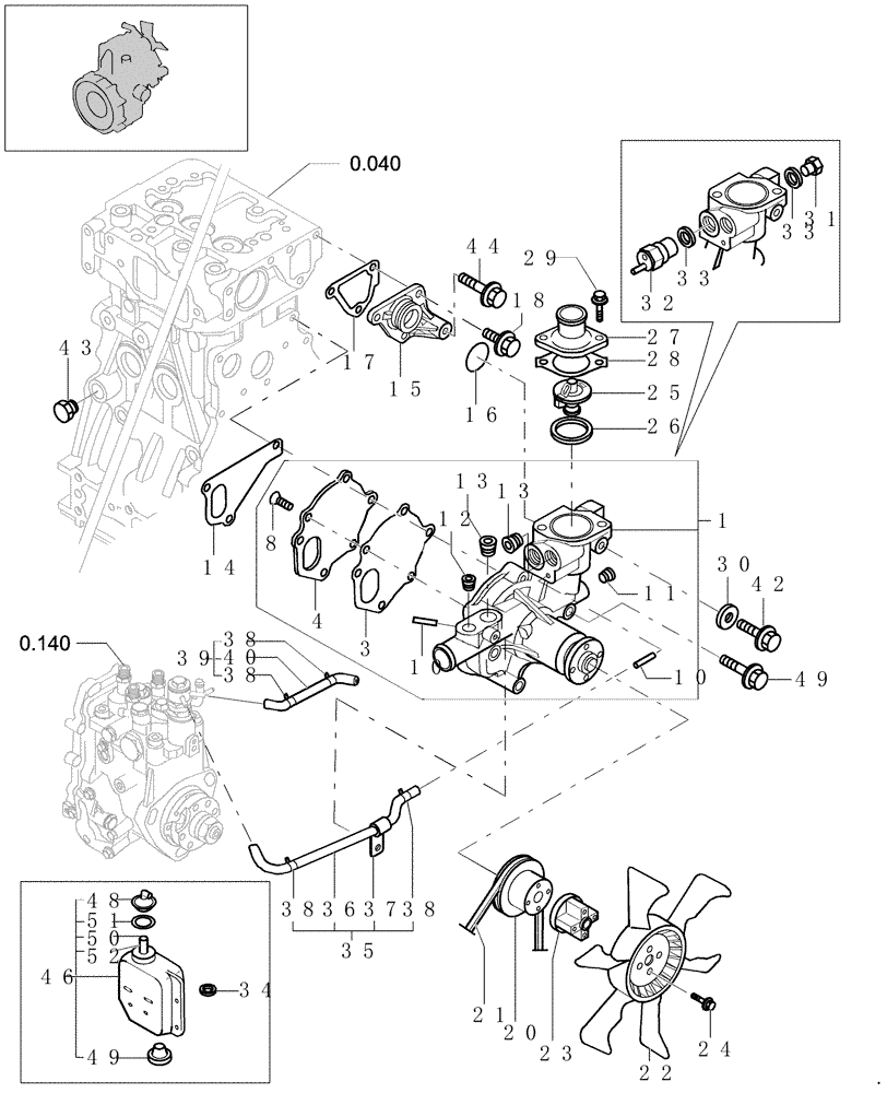 Схема запчастей Case CX31B - (0.323[01]) - ENGINE COOLING SYSTEM (10) - ENGINE