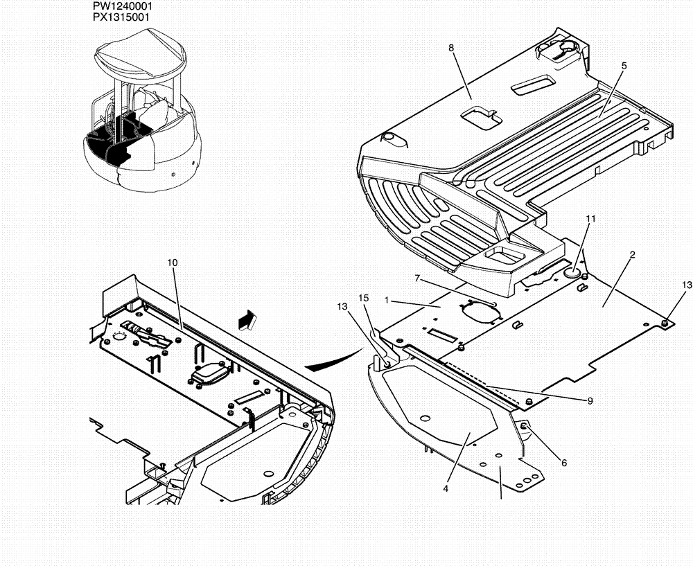 Схема запчастей Case CX36B - (01-037) - PLATE GROUP, FLOOR (CANOPY) (90) - PLATFORM, CAB, BODYWORK AND DECALS