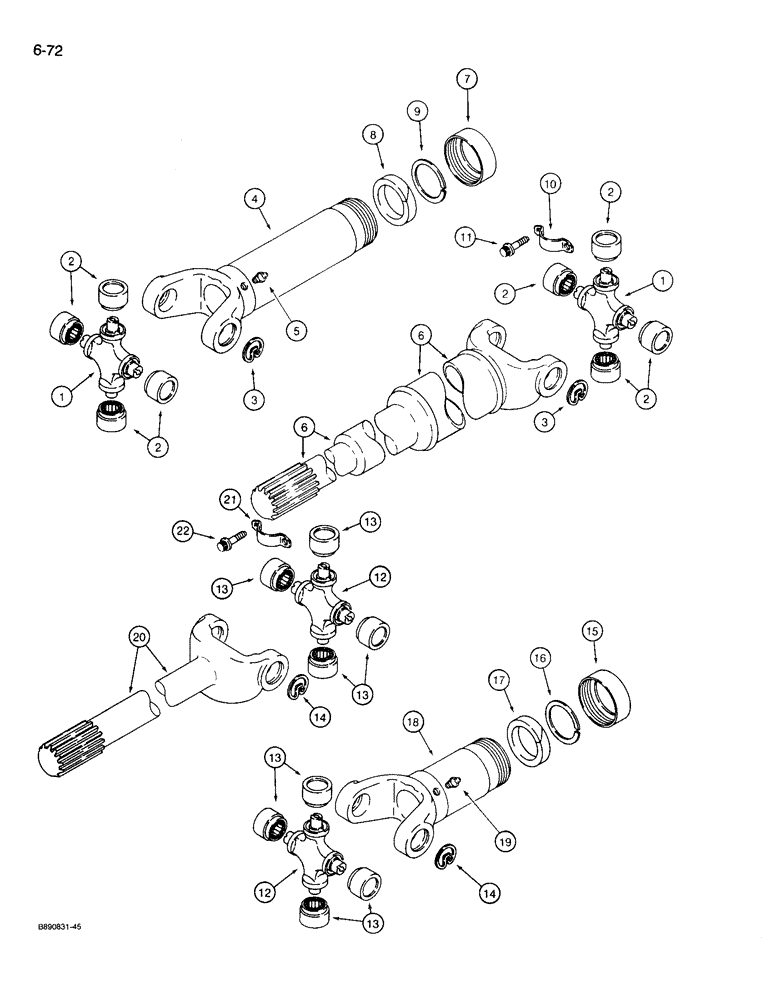 Схема запчастей Case 721 - (6-72) - CENTER AND REAR DRIVE SHAFT, CENTER DRIVE SHAFT (06) - POWER TRAIN