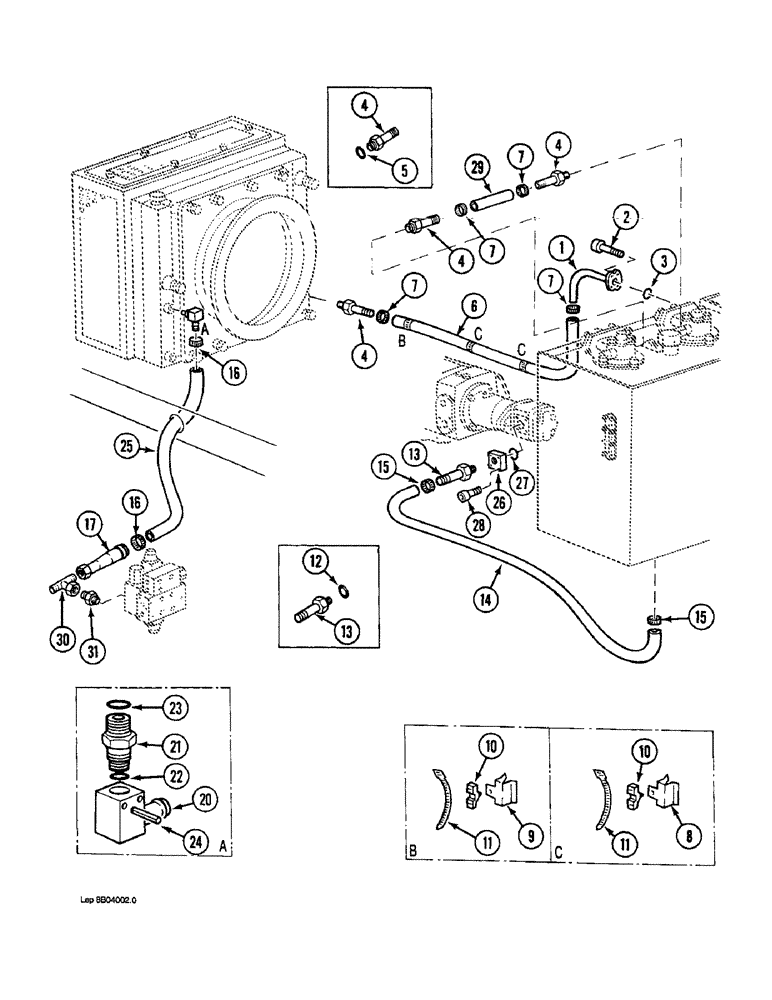 Схема запчастей Case 1088 - (8B-20) - HYDRAULIC PUMP LINES, LOW PRESSURE PUMP SUCTION AND OIL FILTERS LINES (08) - HYDRAULICS