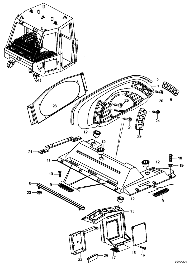 Схема запчастей Case 330B - (51A00001654[001]) - DASHBOARD & INTERNAL CONSOLE, CAB (P.I.N. HHD0327BN7PG57000 AND AFTER) (84191560) (10) - Cab/Cowlings