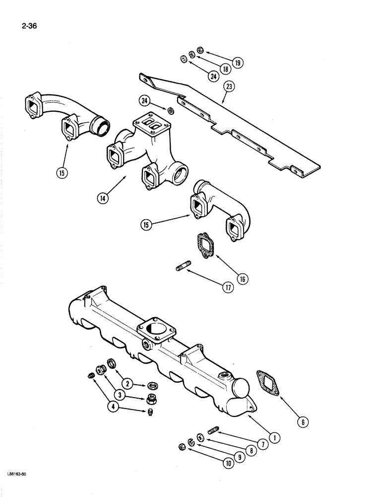 Схема запчастей Case 1187B - (2-36) - INTAKE MANIFOLD, 504BDT ENGINE (02) - ENGINE