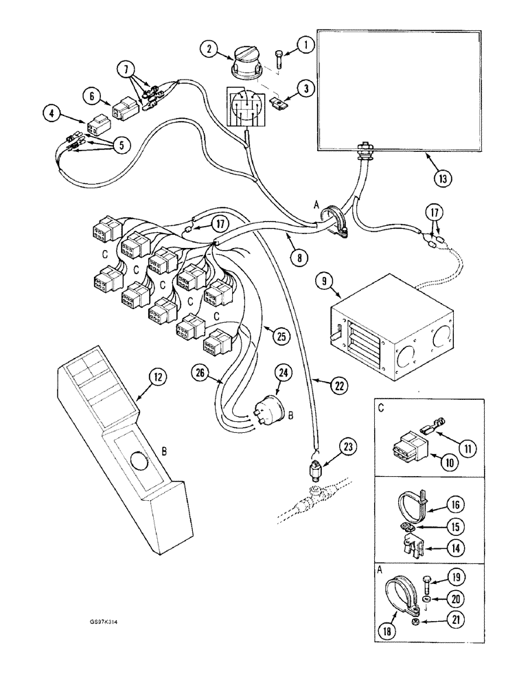 Схема запчастей Case 170C - (4-14) - INSTRUMENT PANEL ELECTRICAL HARNESS, P.I.N. 74501 AND AFTER (04) - ELECTRICAL SYSTEMS