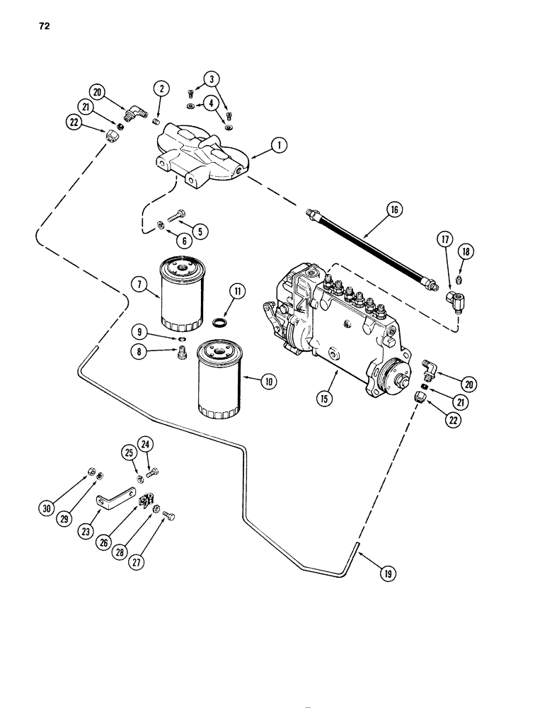 Схема запчастей Case 1280B - (072) - FUEL FILTER SYSTEM, 504BDT DIESEL ENGINE (03) - FUEL SYSTEM