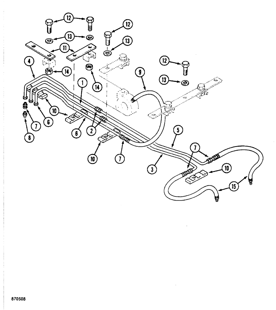 Схема запчастей Case 688 - (8-190) - CYLINDER LUBRICATION LINES, TUBES AT BOOM (08) - HYDRAULICS