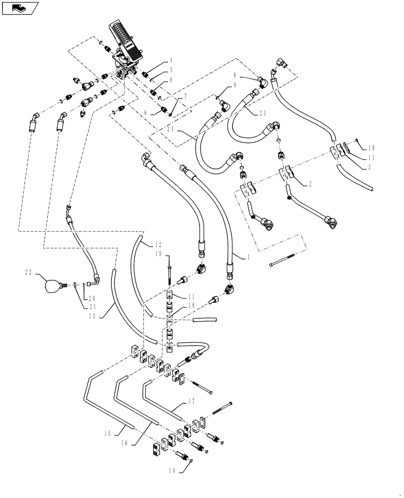 Схема запчастей Case 821F - (33.202.07[02]) - MAIN BRAKE VALVE HYDRAULICS (33) - BRAKES & CONTROLS