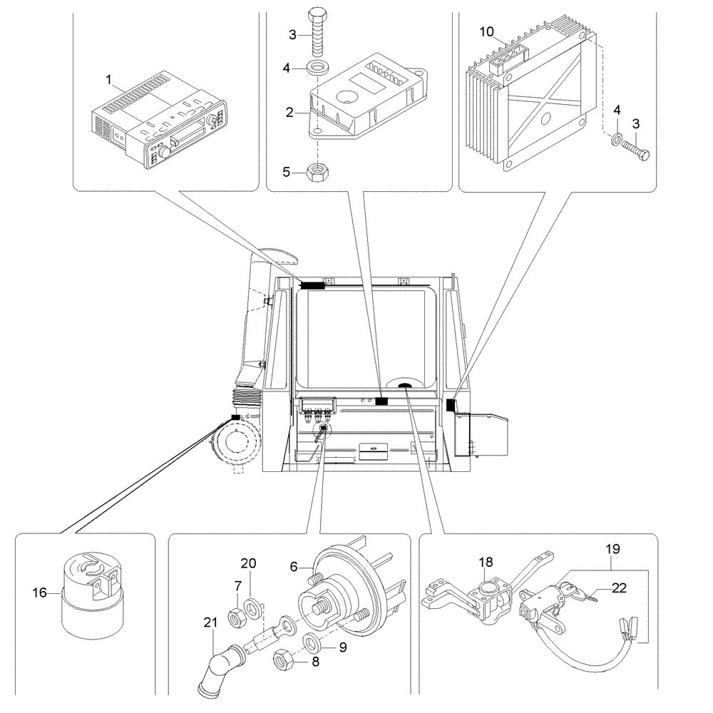 Схема запчастей Case 325 - (6.720[04A]) - ELECTRIC COMPONENTS RADIO AND FLASHER (87449799) (13) - Electrical System / Decals